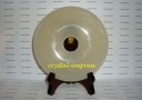 14.5cm Large Fortune White Jade Disc Coin on Wooden Stand
