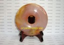 13cm Large Fortune Red Jade Disc Coin on Wooden Stand