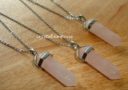 Double Terminated Rose Quartz Crystal Point Necklace (Silver)