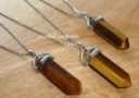 Double Terminated Yellow Tiger Eye Crystal Point Necklace (Silver)