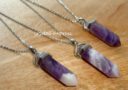 Double Terminated Chevron Amethyst Crystal Point Necklace (Silver)