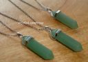 Double Terminated Green Aventurine Crystal Point Necklace (Silver)