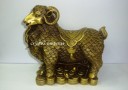 Large Brass Lucky Money Goat / Sheep on Bed of Coins