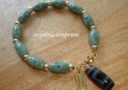 Jade Chinese Coins Charm Bracelet with Hanging Heaven & Earth Dzi