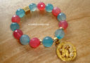 Premium Good Fortune Celestial Dragon Charm Bracelet (High Grade Faceted Pink and Blue Agate)