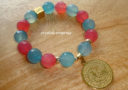 Premium Victory Wind Horse Charm Bracelet (High Grade Faceted Pink and Blue Agate)