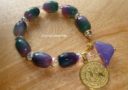 Premium Victory Wind Horse Charm Bracelet (High Grade Faceted Oval Blue and Purple Agate)