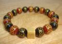Red Agate and Black Onyx Chinese I-Ching Coins Minimal Charm Bracelet