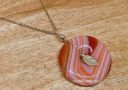 Good Fortune Red Banded Agate Disc Coin Necklace (10k Gold)
