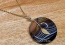 Good Fortune Black Banded Agate Disc Coin Necklace (10k Gold)