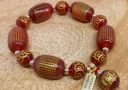 Red Agate Heart Sutra Mantra with Chinese I-Ching Coins Dangle Bracelet