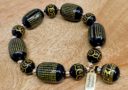 Black Onyx Heart Sutra Mantra with Chinese I-Ching Coins Dangle Bracelet