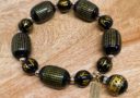 Black Onyx Heart Sutra and Om Mani Padme Hum Mantra Dangle Bracelet