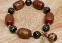 Heart Sutra Mantra with Chinese I-Ching Coins Dangle Bracelet (Black over Red)