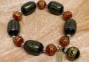 Heart Sutra Mantra with Chinese I-Ching Coins Dangle Bracelet (Red over Black)