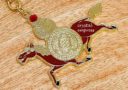 Life Force Amulet Keychain with Red Windhorse and Wish Granting Mantra