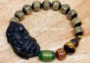 Premium Black Obsidian Pi Yao with Black Onyx Mantra Bracelet