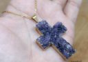 Raw Amethyst Druzy Geode Crucifix Pendant/Necklace 4