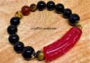Red Agate Bamboo with Black Onyx Bracelet