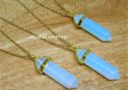 Double Terminated Opalite Crystal Point Necklace (Gold)