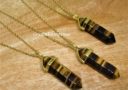 Double Terminated Yellow Tiger Eye Crystal Point Necklace (Gold)