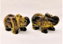 Pair of Tiger Eye Elephant with Raised Trunk