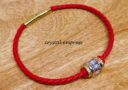 Gold Barrel Cubic Zirconia Crystal Braided Leather Bracelet (Red)