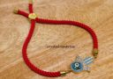 Bejeweled Gold Hamsa Hand Evil Eye Adjustable Rope Bracelet (Red)