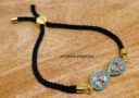 Bejeweled Blue Infinity Adjustable Rope Bracelet (Black)