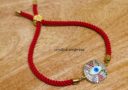 Bejeweled Round Evil Eye Adjustable Rope Bracelet (Red)