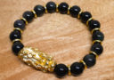 Black Obsidian with Gold Pi Yao Infinity Bracelet