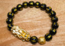 Black Onyx Mantra with Gold Pi Yao & Lucky Coin Ball Bracelet