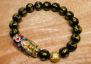 Black Onyx Mantra with Color Changing Pi Yao & Lucky Coin Ball Bracelet