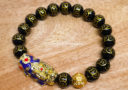 Black Onyx I-Ching Coins with Color Changing Pi Yao & Lucky Coin Ball Bracelet