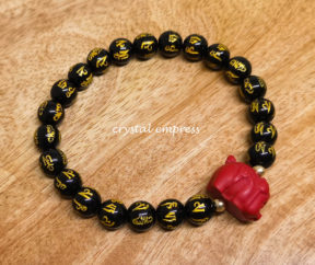 Black Onyx Mantra with Red Cinnabar Boar Bracelet