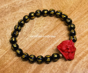 Black Onyx Mantra with Red Cinnabar Dragon Bracelet