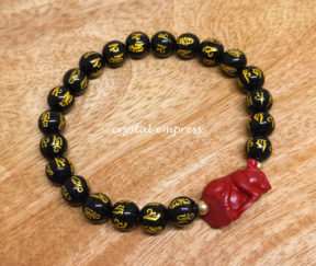 Black Onyx Mantra with Red Cinnabar Rat Bracelet