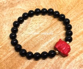 Black Onyx with Red Cinnabar Boar Bracelet