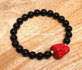 Black Onyx with Red Cinnabar Monkey Bracelet