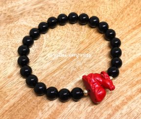Black Onyx with Red Cinnabar Ox Bracelet