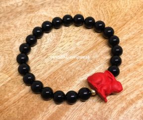 Black Onyx with Red Cinnabar Rabbit Bracelet