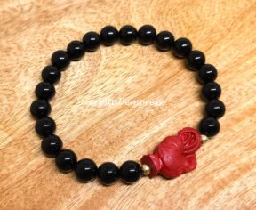 Black Onyx with Red Cinnabar Rooster Bracelet