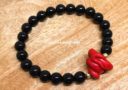 Black Onyx with Red Cinnabar Snake Zodiac Bracelet