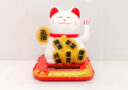 7cm White Money Fortune Cat with Six Good Fortune Symbols (Solar Powered)