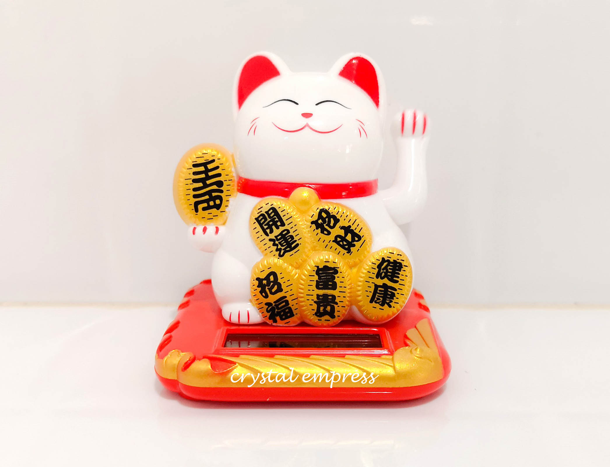 7cm White Money Fortune Cat with Six Good Fortune Symbols (Solar ...