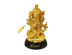 11 inch Gold Kwan Kung Standing on Celestial Dragon