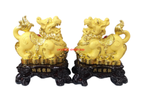 12 inch Pair of Gold Fat Pi Yao Sitting on Treasures