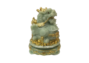 9.5 inch Rotating Stone Faux Green Jade Pi Yao on Wealth Pot 1